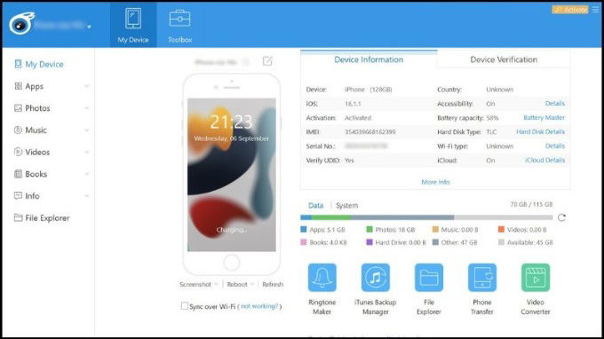 Kiểm tra pin iPhone thông qua iTools