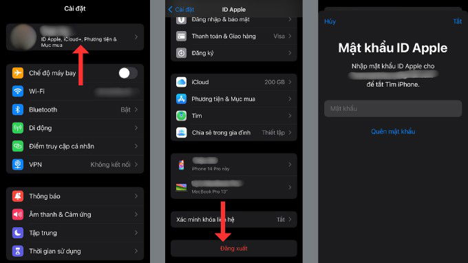 Đăng xuất tài khoản Apple ID và iCloud 