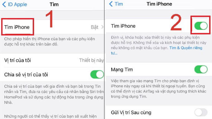 Tắt tính năng Find My iPhone