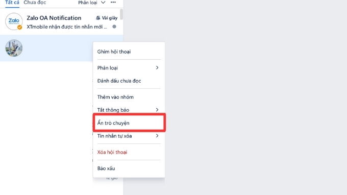 Hướng dẫn cách ẩn tin nhắn Zalo