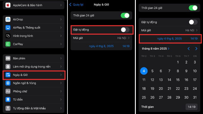 Cách chỉnh giờ trên iPhone bằng cài đặt thủ công