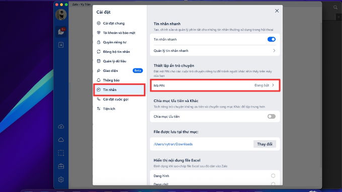 Cách đổi mã PIN Zalo trên máy tính