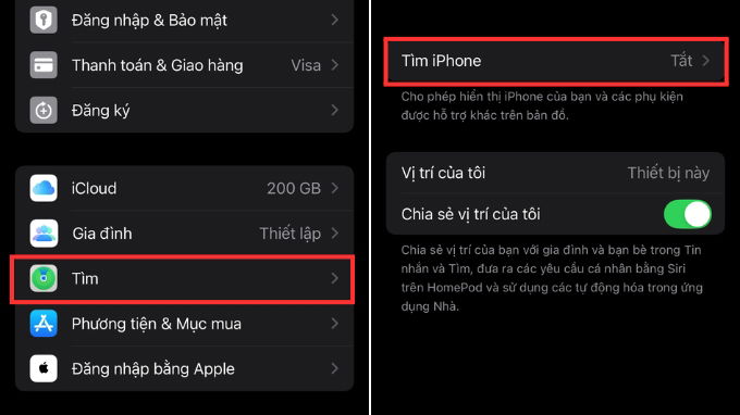Kích hoạt tính năng tìm iPhone (Find My)