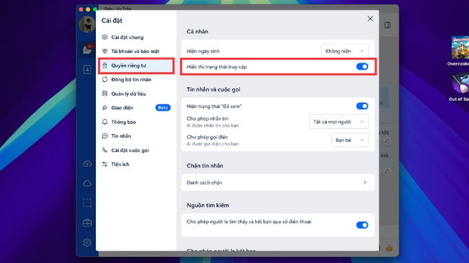 Cách tắt trạng thái hoạt động Zalo PC và Web