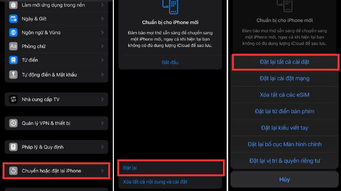 Đặt lại iPhone về cài đặt gốc