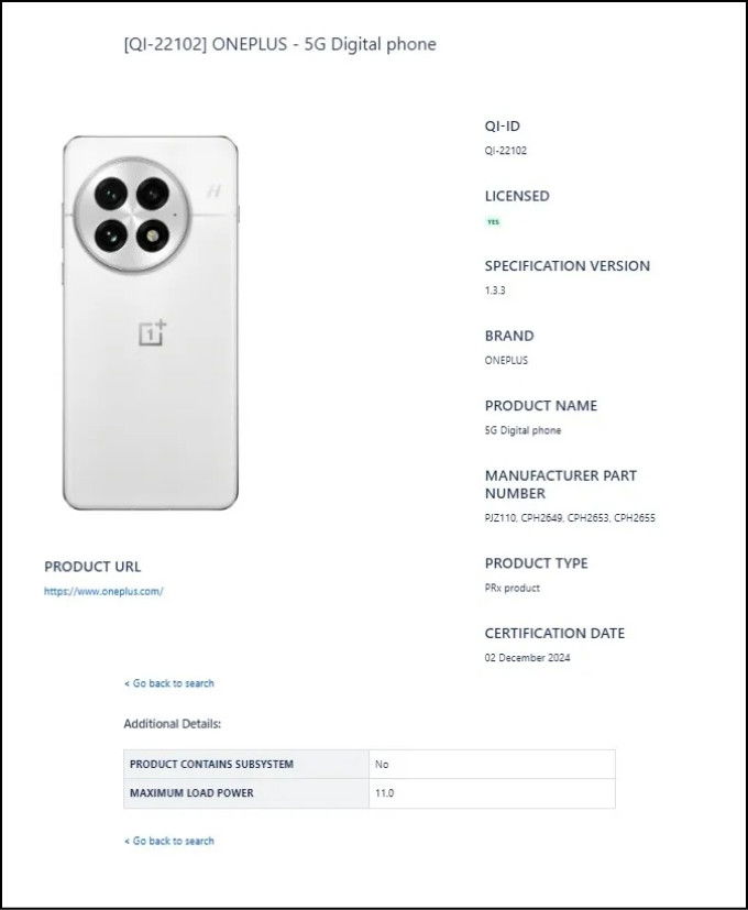 Thông tin từ chứng nhận Wireless Power Consortium của OnePlus 13