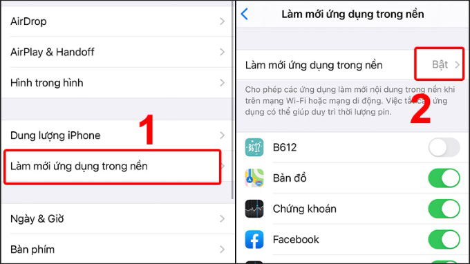 Tắt tính năng Làm mới ứng dụng trong nền