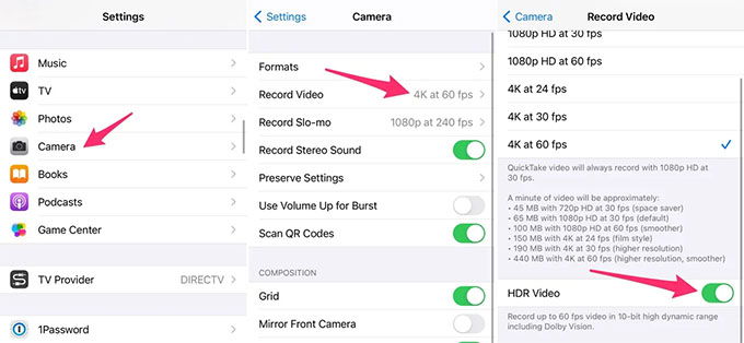 Tắt (hoặc bật) video HDR để chia sẻ video