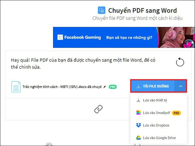 Bước 3 chuyển file PDF sang Word bằng Small PDF