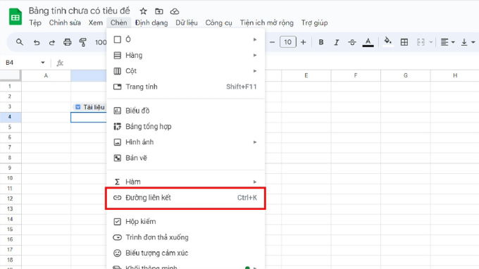 Bước 2 của cách chèn file Word vào Google Sheets dưới dạng Hyperlink