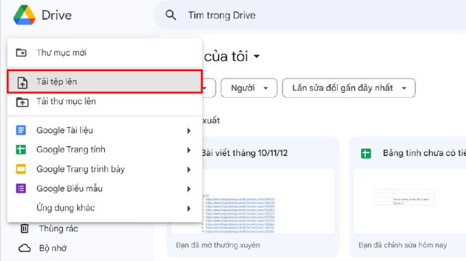 Bước 2 của cách chèn file Word vào Google Sheets 