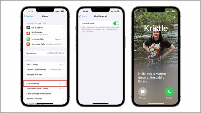 Cài đặt bật Live Voicemail trên iPhone