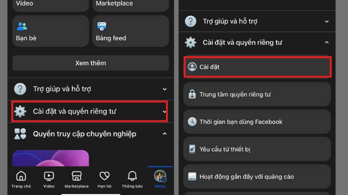 Vào Cài đặt và quyền riêng tư