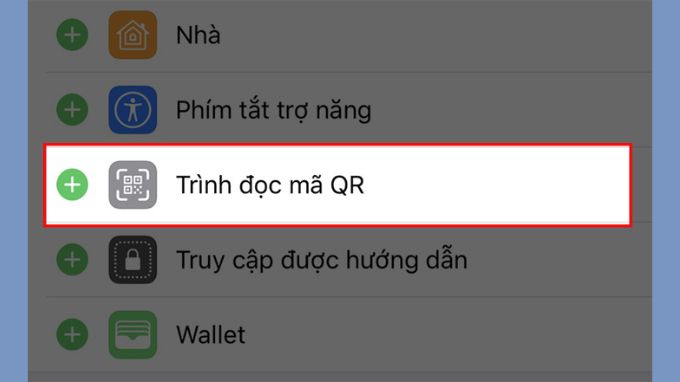 Thêm trình đọc mã QR vào trung tâm điều khiển