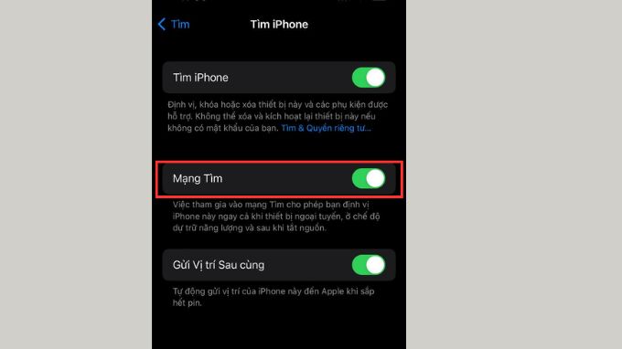 Cách bật tính năng Phone is Findable