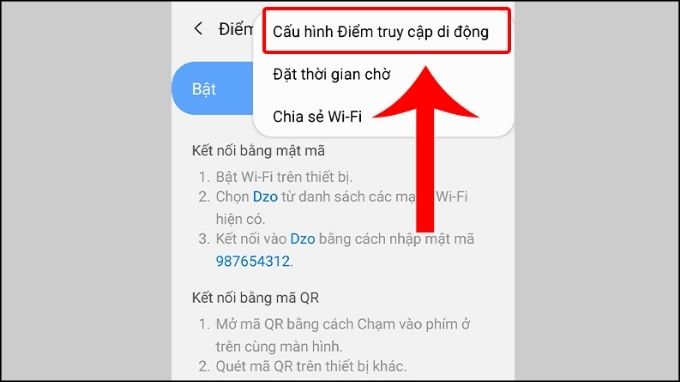 Chọn vào mục Cấu hình Điểm truy cập di động