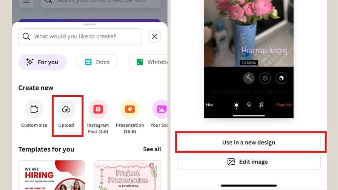 Chọn ảnh cần thêm chữ lên Canva