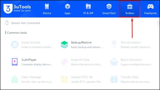 Chọn mục Toolbox trên phần mềm