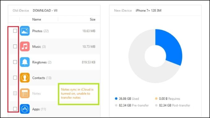 Chọn các dữ liệu cần chuyển sang iPhone 17