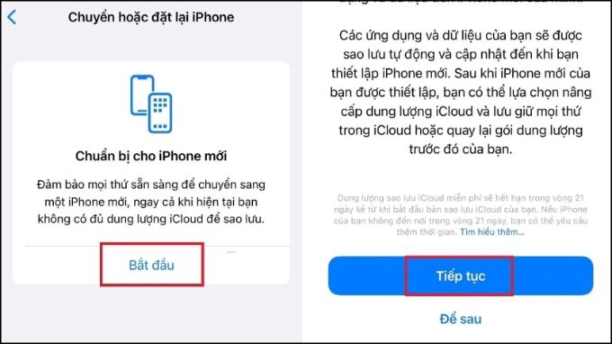 Chọn Tiếp tục để thiết lập iPhone 17 mới