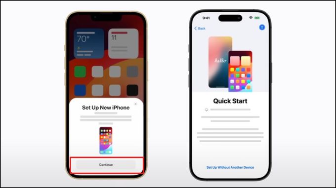 Chọn tiếp tục để chuyển dữ liệu sang iPhone 17 bằng QR code