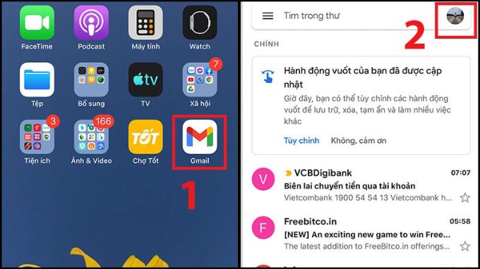 Mở ứng dụng Gmail trên iPhone và chọn vào ảnh đại diện