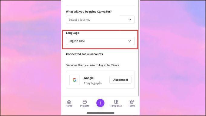 Chọn ngôn ngữ cần đổi trên Canva