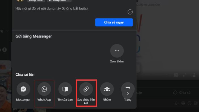 Sao chép đường liên kết của video