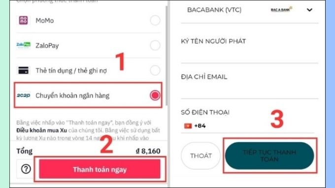 Cách nạp tiền trên TikTok qua thẻ ngân hàng