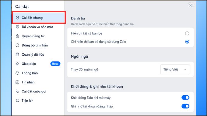Chọn vào mục Quyền riêng tư trên Zalo