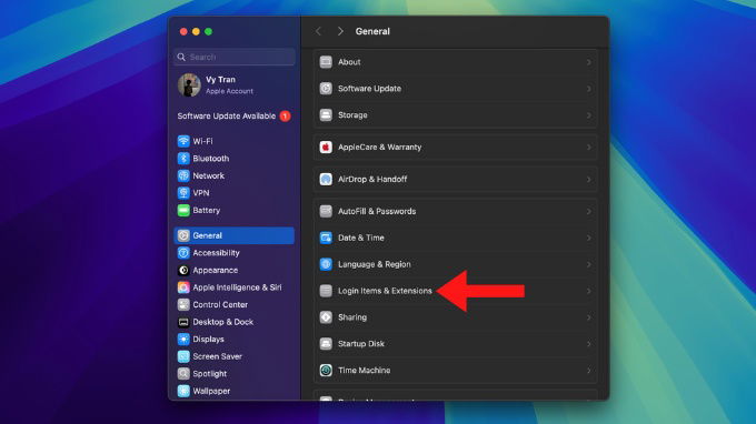 Sử dụng Login Items