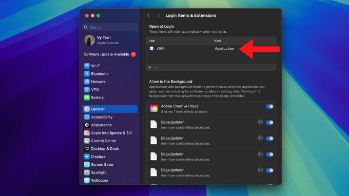 Sử dụng Login Items