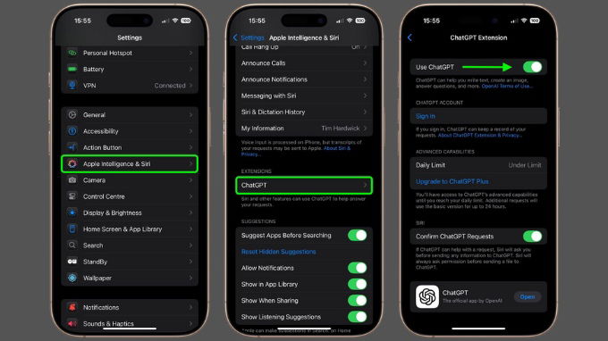Thiết lập ChatGPT trên iOS 18.2