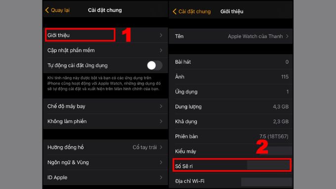 Vào mục Giới thiệu để xem số Serial hoặc số IMEI