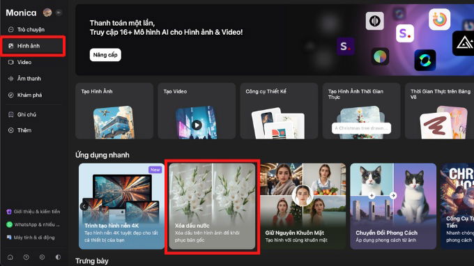 Cách xóa watermark bằng Monica AI