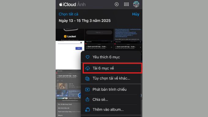 Nhấn chọn tải về các ảnh đã chọn