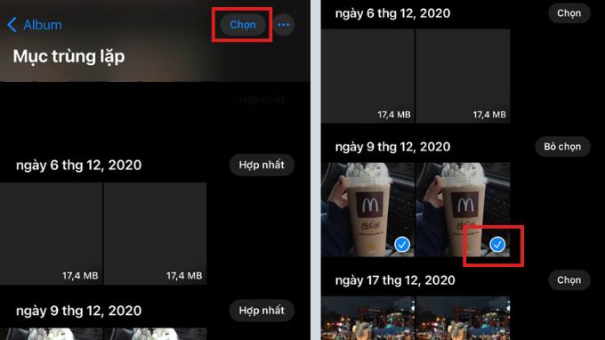 Chọn các ảnh bị trùng lặp trên iPhone