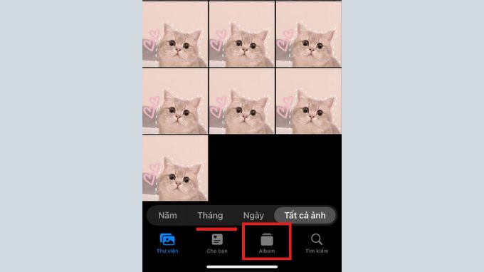 Chọn mục Album trong ứng dụng Ảnh