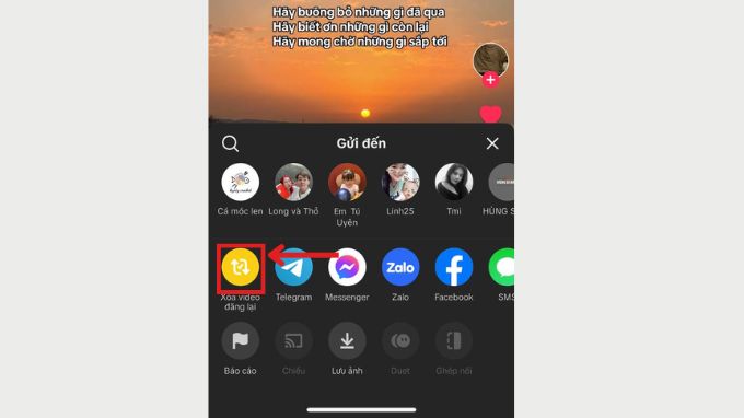 Chọn vào mục xóa video đăng lại trên TikTok