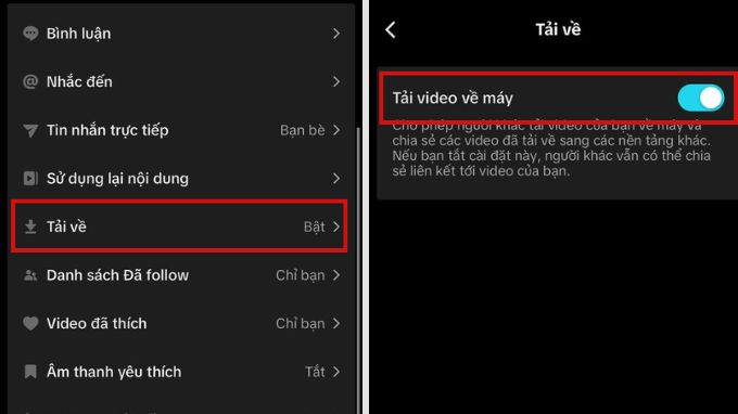 Chọn tắt lưu video TikTok