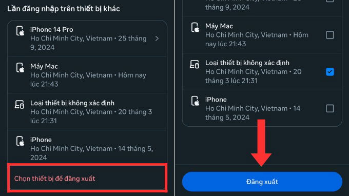 Đăng xuất khỏi các thiết bị không cần thiết