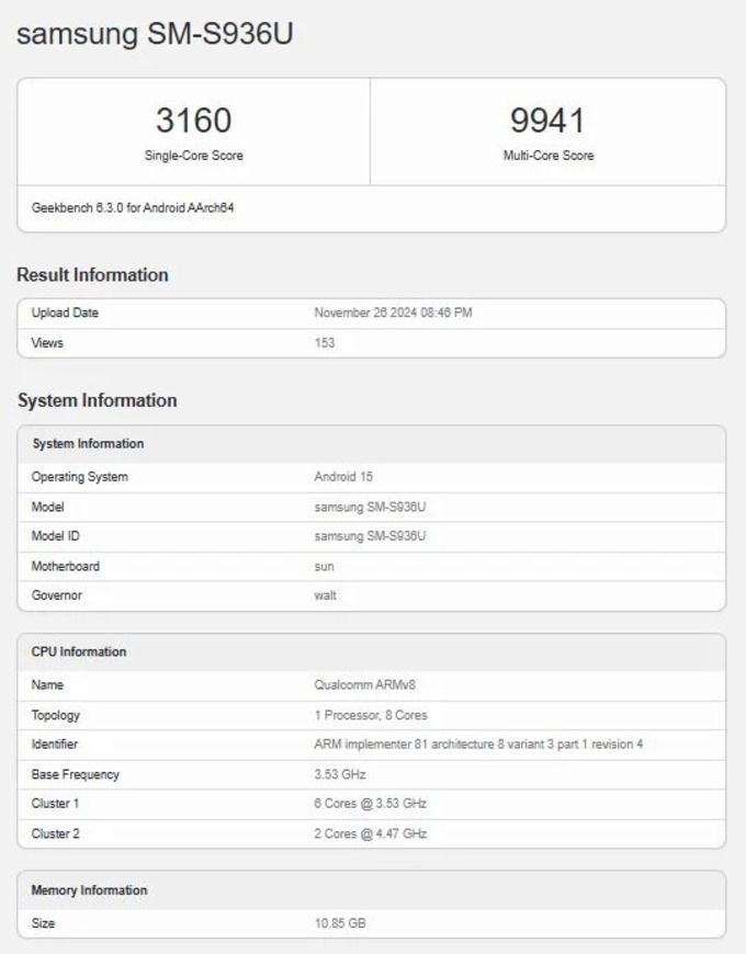Galaxy S25 Plus lộ điểm hiệu năng Geekbench với chip Snapdragon 8 Elite