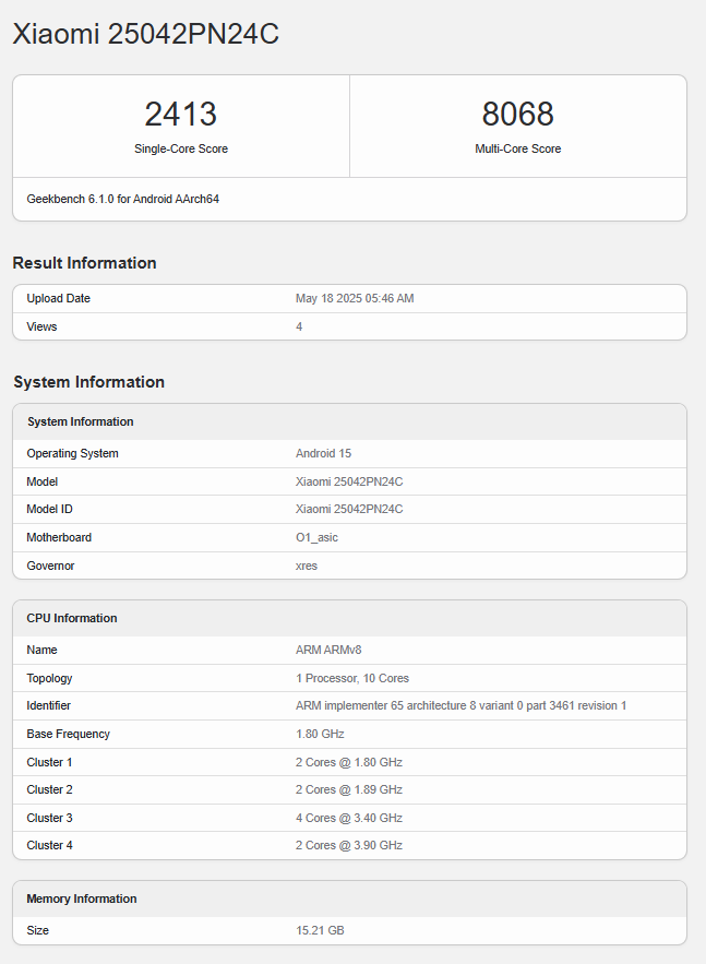 Xiaomi 15S Pro xuất hiện trên Geekbench