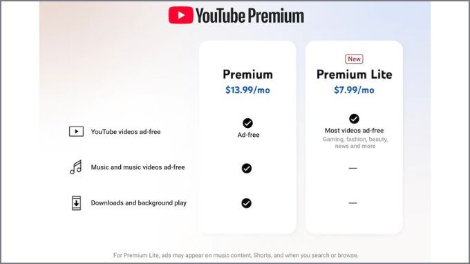 Youtube cung cấp gói dịch vụ Premium Lite với mức giá rẻ hơn