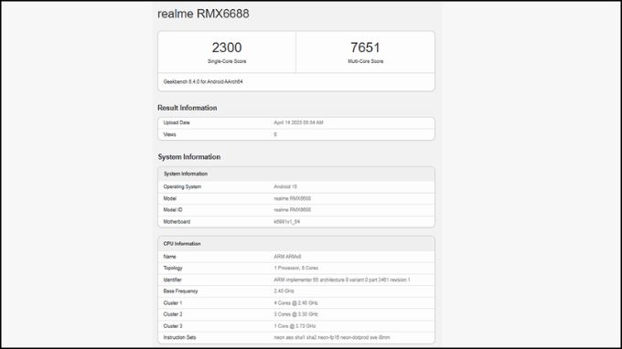 Realme GT 7 xuất hiện trên Geekbench