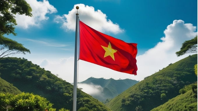 Hình nền lá cờ Việt Nam trên nền trời xanh