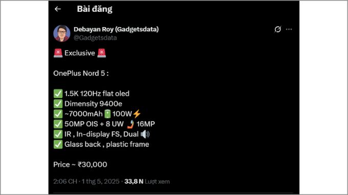 Rò rỉ thông tin về OnePlus Nord 5