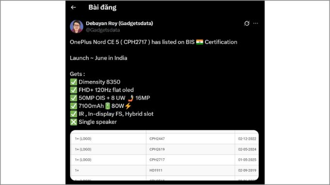 Rò rỉ thông tin về OnePlus Nord CE5
