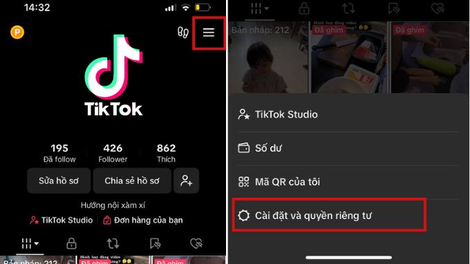 Chọn vào Cài đặt và quyền riêng tư