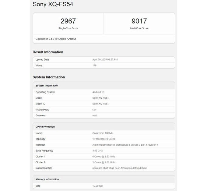 Sony Xperia 1 VII xác nhận dùng chip Snapdragon 8 Elite
